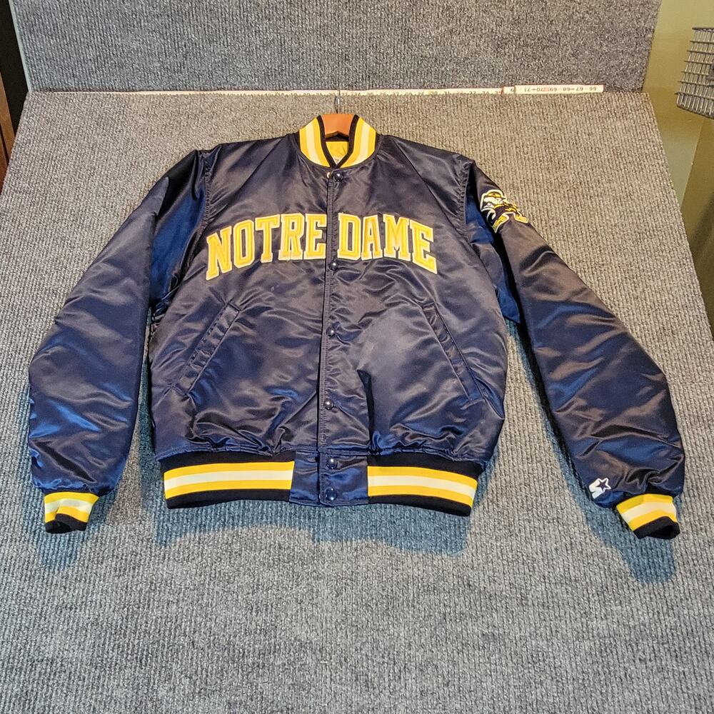 Vintage Starter Notre Dame Jacket Satin Snap USA Made Size L